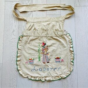 Vintage Angenscheidt Uruguay Handmade Embroidery Ruffled Labores Kitchen Apron